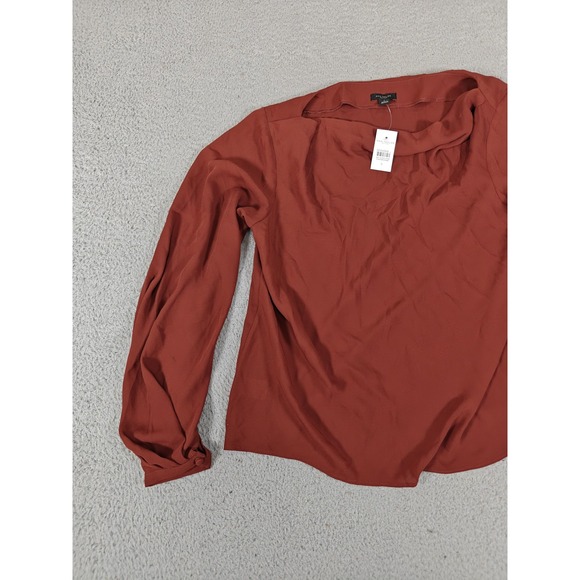 Ann Taylor Factory Shirt Womens Small Rust Drape Neck Long Sleeve Blouse 552128 - Picture 2 of 15